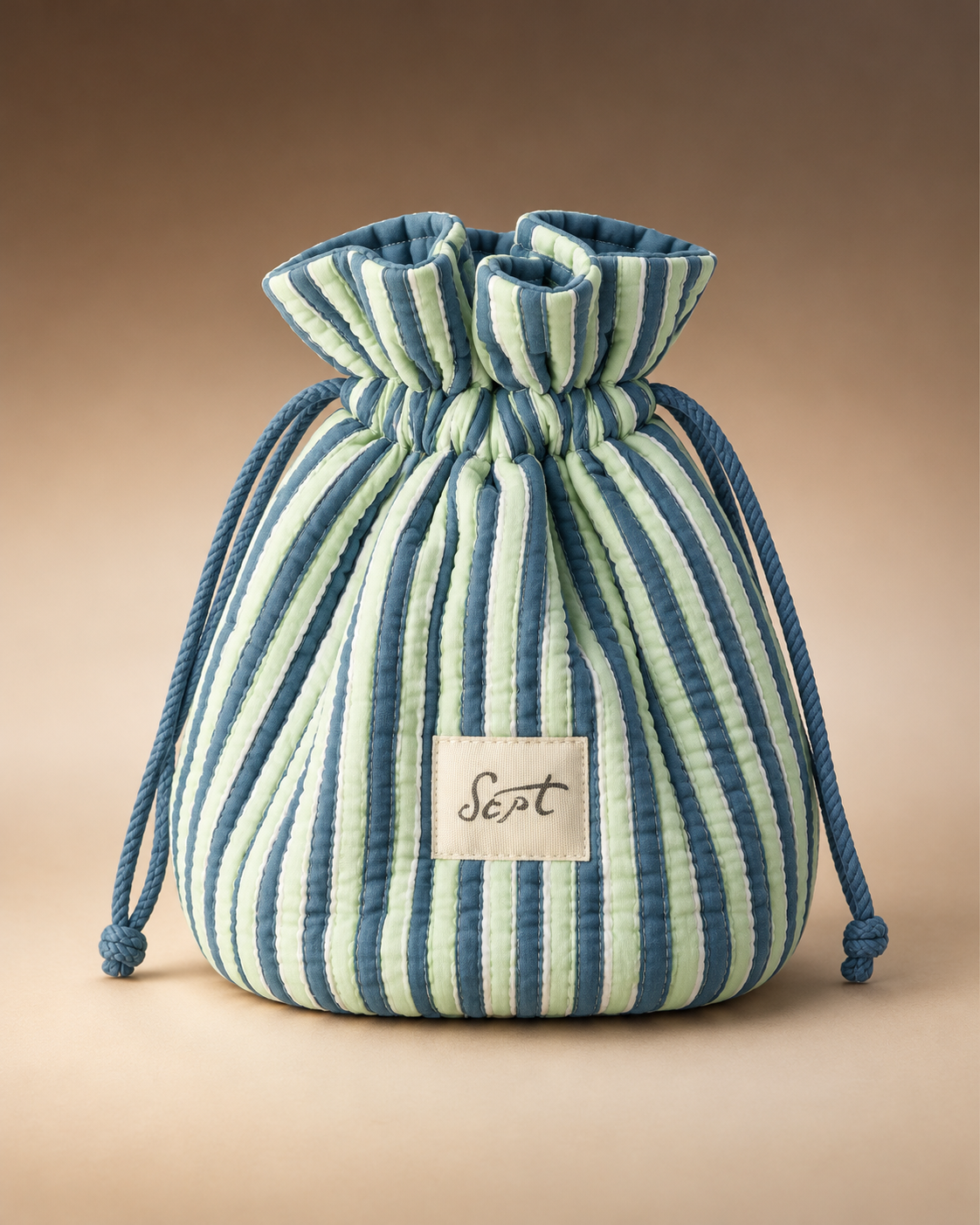 Sept Signature Pouch, block-printed drawstring fabric pouch
